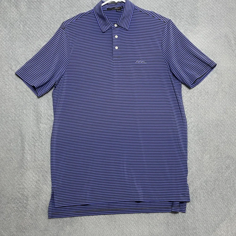 RLX Ralph Lauren Polo Shirt Mens Large Purple Stripe‎ Performance Golf Stretch